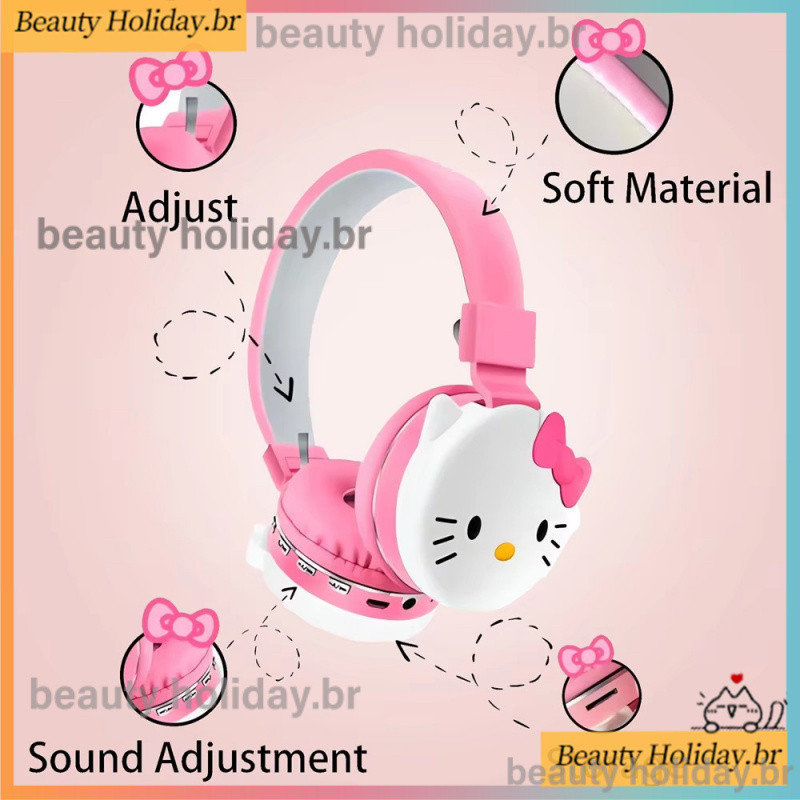 Headphone Fone de Ouvido Infantil Bluetooth Hello Kitty Sem Fio Alta Fidelidade Estéreo