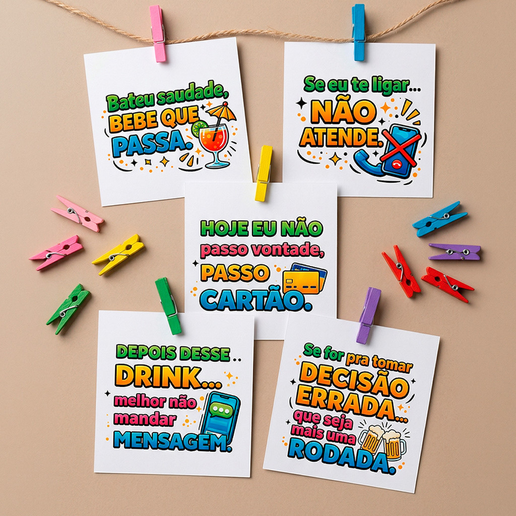 Kit 100 Tags para Drinks com Mini Pregadores Coloridos