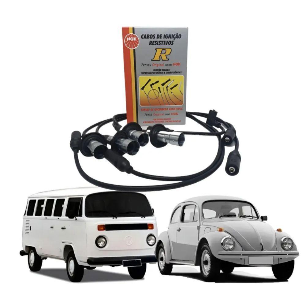 Jogo Cabo De Vela Ngk Fusca Kombi 1600 C/ Catalisador Rosca Longa