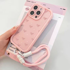 Capa para iPhone 13 12 11 14 15 16 17 pro max Laço rosa Silicone Anti-choque Frete Grátis,Envio 24h