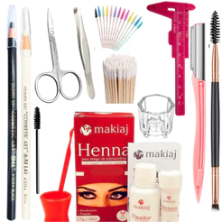 Kit Sobrancelha Profissional Henna makiaj + Navalha + Paquímetro + Tesoura + Pincel + Dappen + Lápis + Palito