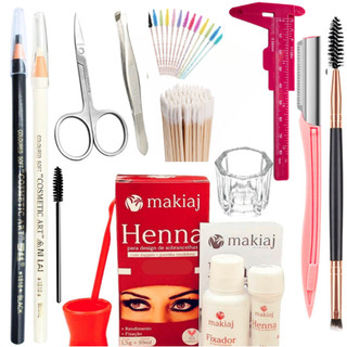 Kit Sobrancelha Profissional Henna makiaj + Navalha + Paquímetro + Tesoura + Pincel + Dap…