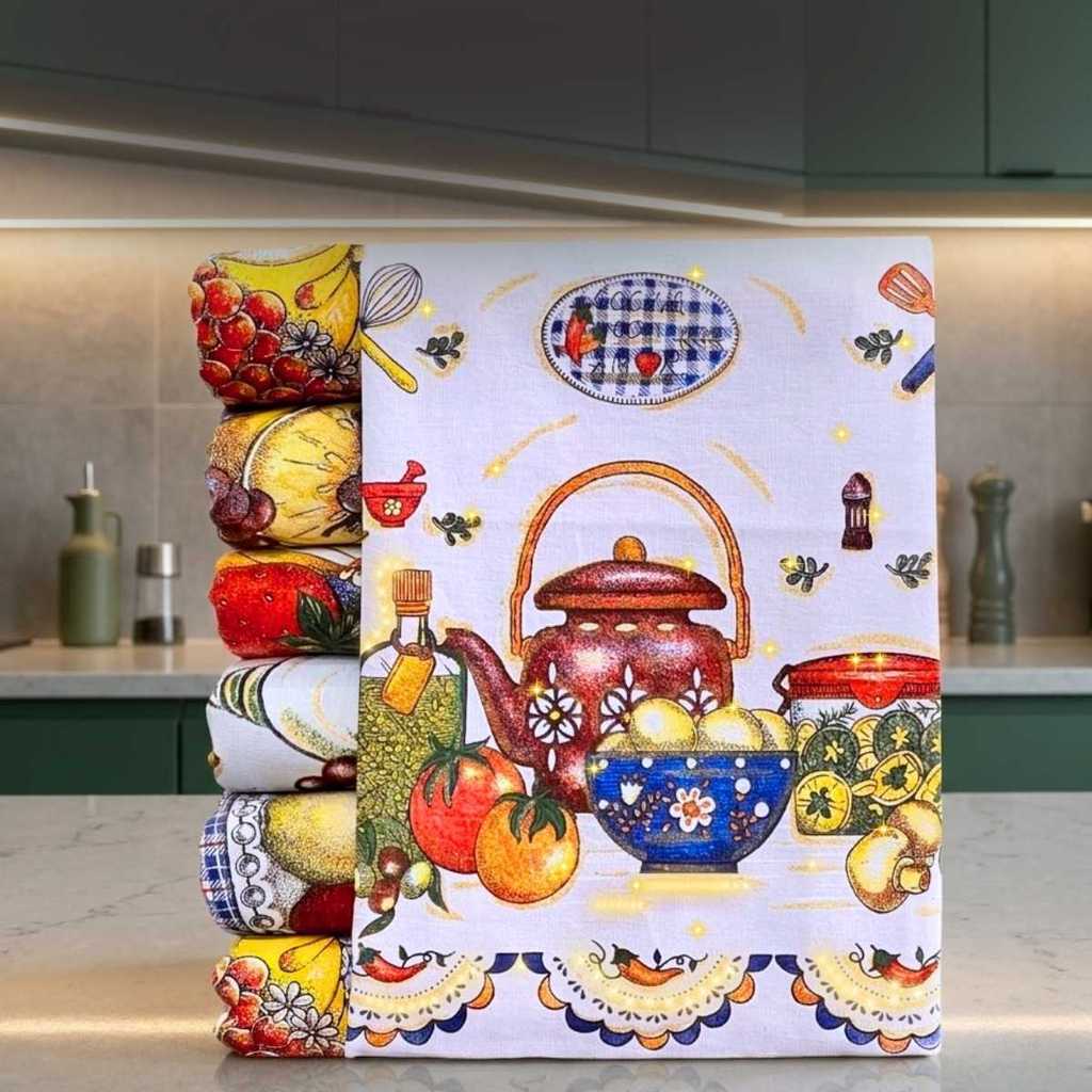 Kit 5 Pano De Prato Especial Luxo Estampa C/ Glitter 70x45cm Estampa Colorida e Grande Cozinha Arte