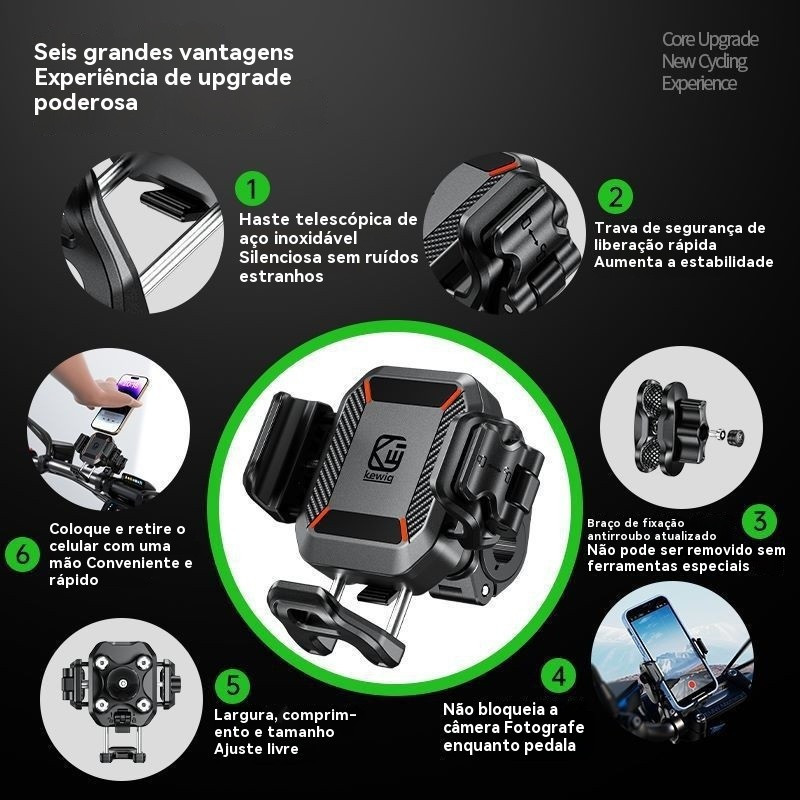 Suporte mini à prova de choque para motocicletas, suporte amortecedor e antirroubo para navegação por celular em veículo