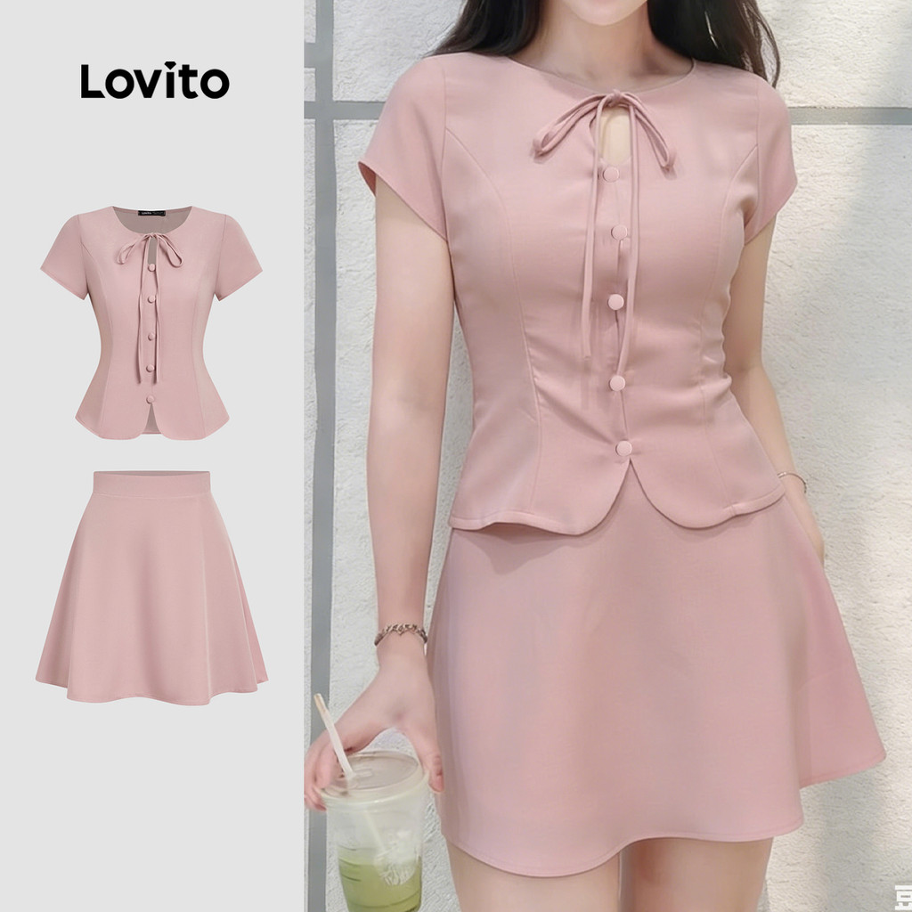 Lovito Blusa Rosa Casual com Botão para Primavera/verão Tops ou Calças para mulh