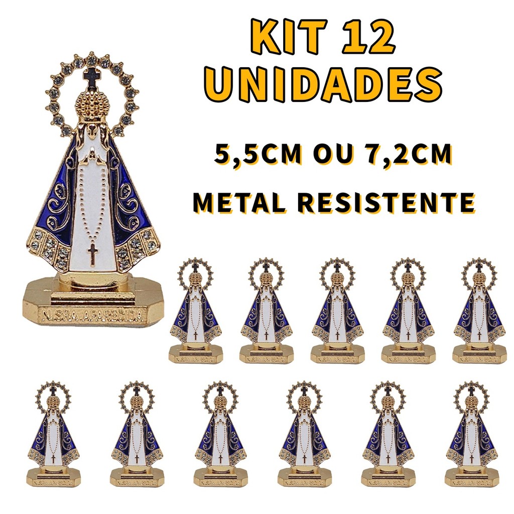 Kit 12 Imagens Nossa Senhora Aparecida para Painel de Carro em Metal 5,5cm ou 7,2cm com Base Adesiva