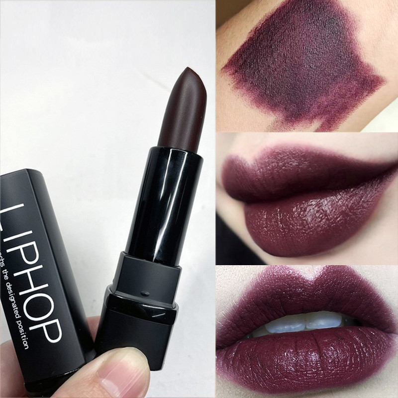 Ins Super quente gótico estilo europeu americano fosco roxo escuro preto roxo Chocolate marrom tia batom