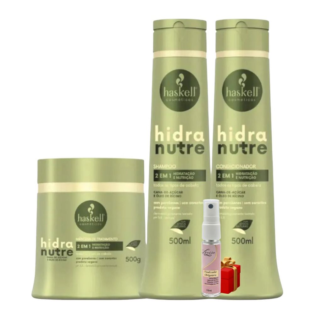 Kit Haskell Hidranutre Shampoo 500ML 1 Condicionador 500ML  1 Mascara 500ML + Presente Lourre 15ml