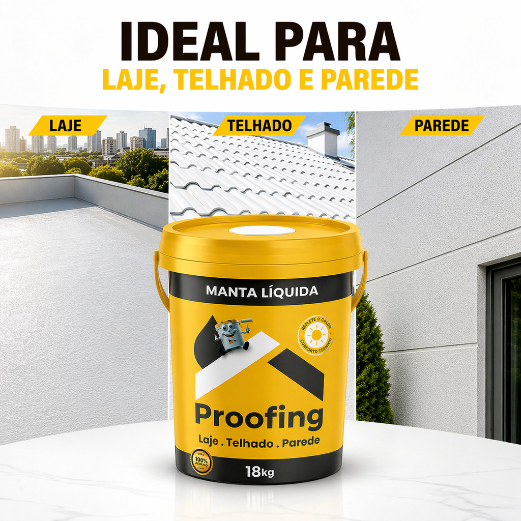 Manta Líquida Acrílica Impermeabilizante Proofing 18kg Branca Laje Telhado Parede Balde Cobertura Casa Construção