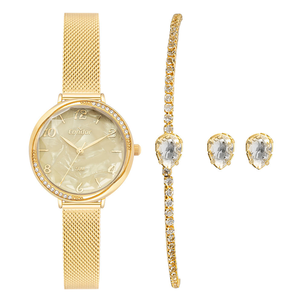 Kit Relógio Condor Feminino Elegante Dourado - CO2035NZV/K4X