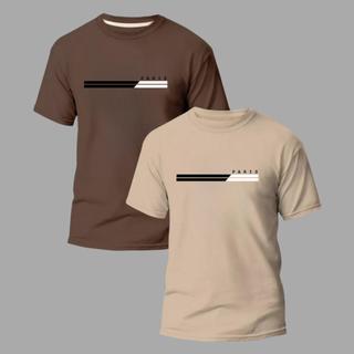 Kit 2 Camisetas Masculinas Premium Algodão Slim Minimalista Estilosa Streetwear Paris
