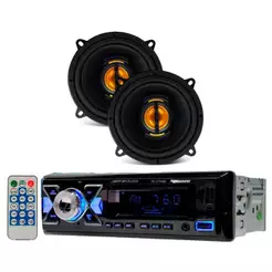 Kit Som Automotivo: Rádio Bluetooth c/ Controle Remoto + Par de Alto Falantes 5" 110W