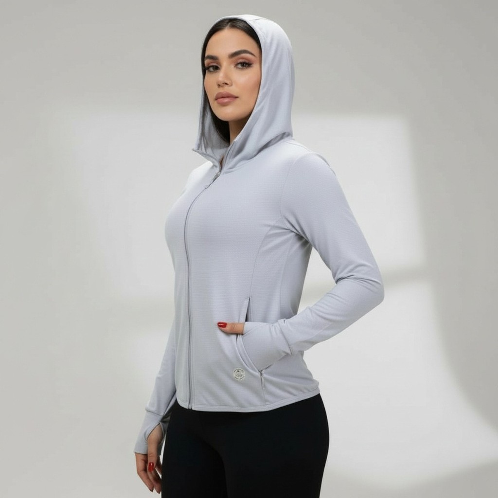 Jaqueta Feminina Importada Sport Academia com Dedal e Proteção Solar UV