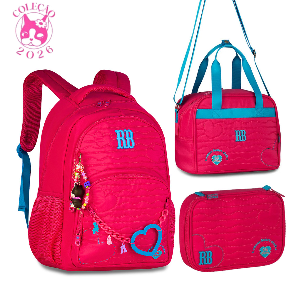 Kit Mochila de Costas Com Lancheira e Estojo Rebecca Bonbon Heart Beats -Clio Style