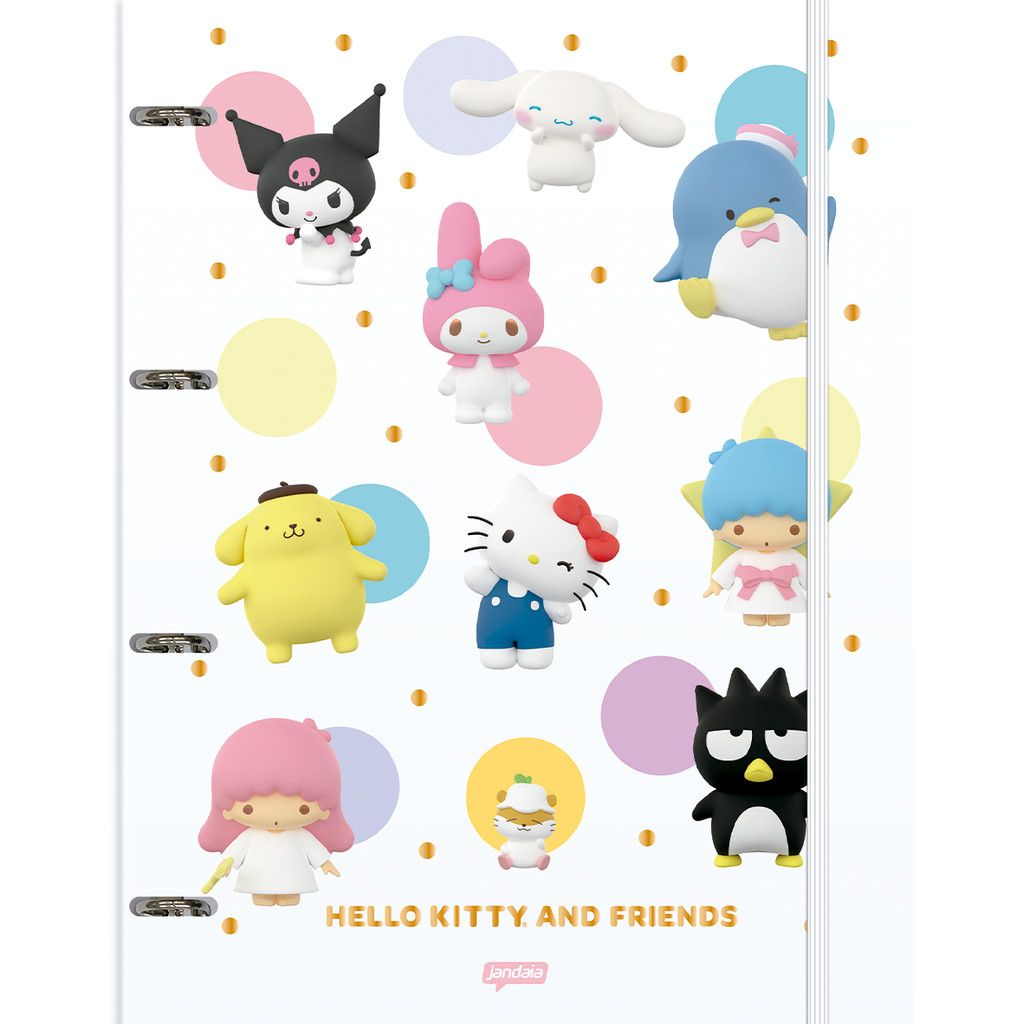 Fichario Caderno Argolado Grande Universitario c/80fls Hello Kitty e Amigos Bubble C/06 Divisorias e Adesivos e Adesivos