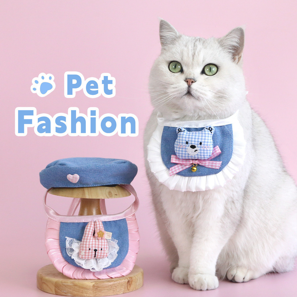 Cão Gato Babador Acessório Princesa Bonito Dos Desenhos Animados Xadrez Denim Baba Toalha Pet Urso Coelho Laço Arco Cola