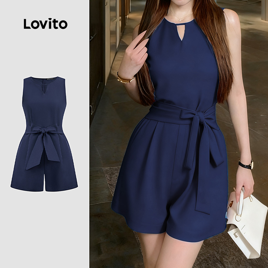 Lovito Macacão Elegante Vazado Azul Marinho Para Mulheres L166AD368 em Oferta na Shopee