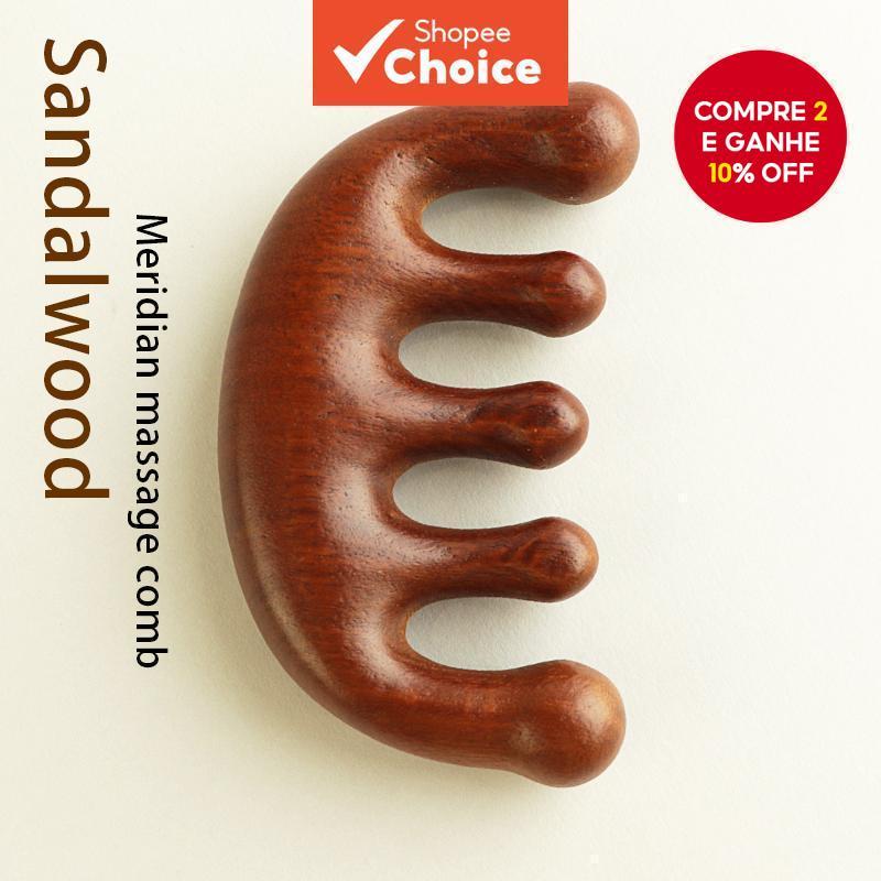 Pente de Madeira de Sândalo Vermelho Natural - Massagem Profunda no Couro Cabeludo e Fortalecimento dos Cabelos, Cabo em Oferta na Shopee