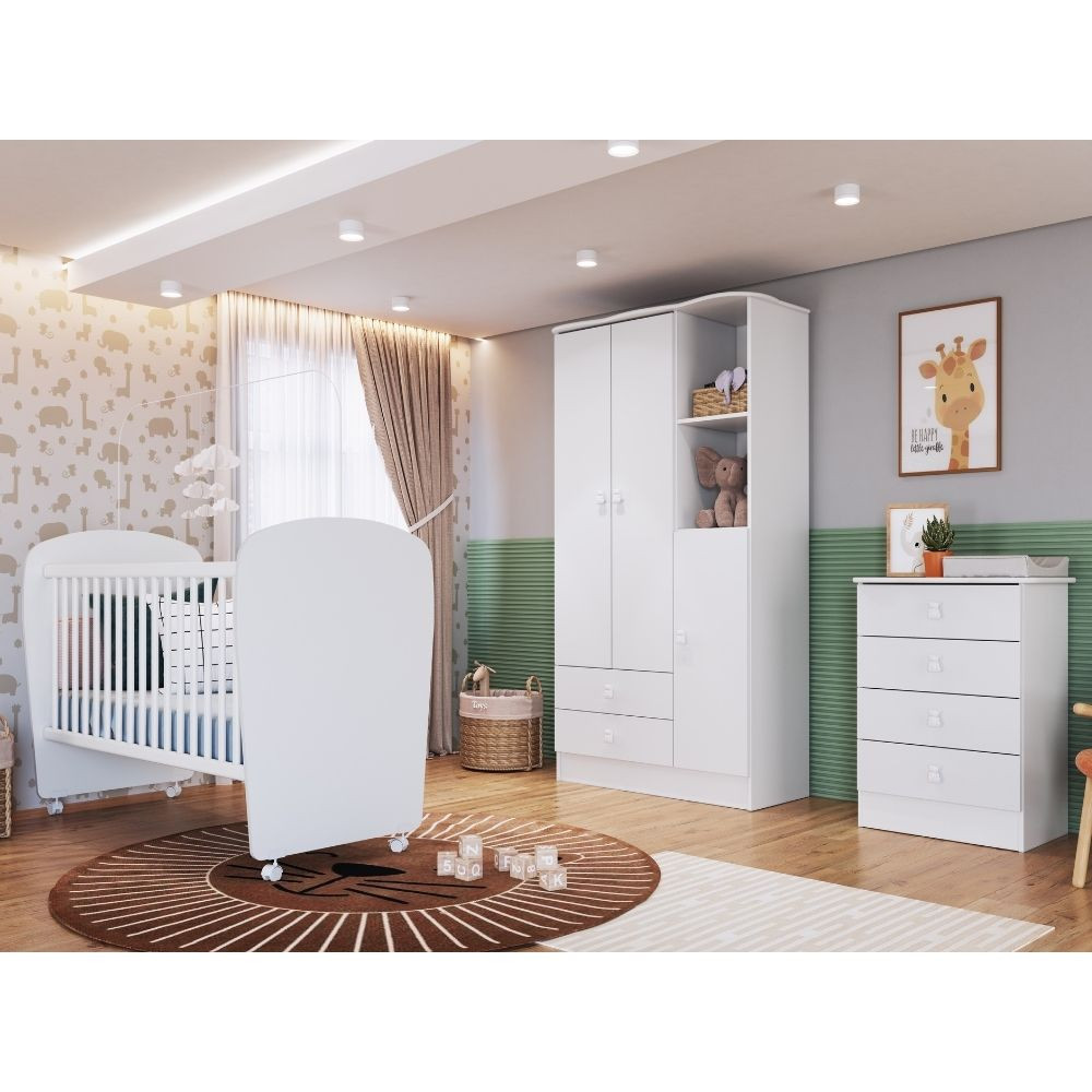Quarto de Bebê Completo Berço Cômoda e Guarda Roupa Tedy