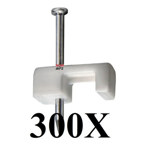KIT 300 GRAMPO FIXA FIO CABO QUADRADO COAXIAL 7MM BRANCO