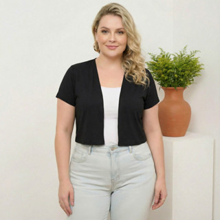 Cardigan Cropped Manga Curta Plus Size Viscolycra em Oferta na Shopee