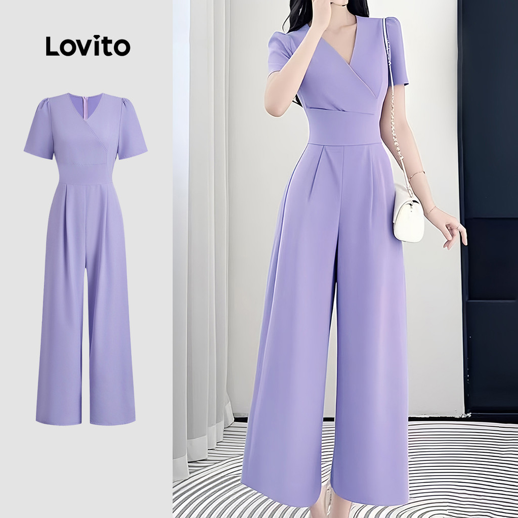 Lovito Macacão Elegante Assimétrico com Zíper Primavera/verão Macacão Roxo para Mulheres L137ED068 em Oferta na Shopee