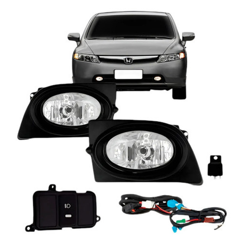 Kit Farol Milha Auxiliar Honda Civic 2007 2008 Com Grade