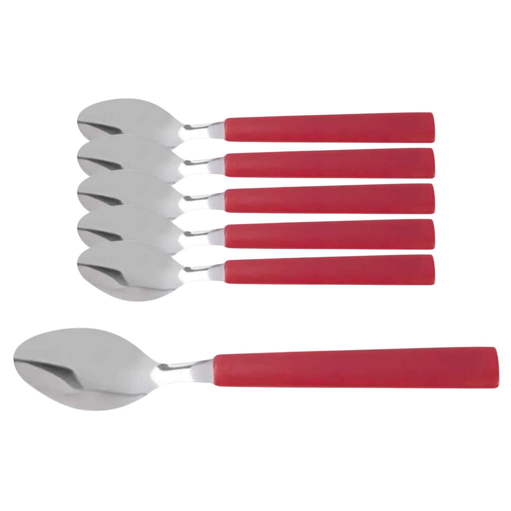 Kit 6 Colheres de Sobremesa com Aço Inoxidável e Cabo Vermelho em Oferta na Shopee
