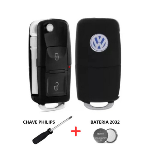 Capa Chave Canivete Vw volkswagen Gol Fox Saveiro Golf Jetta G5 G6 Up 2 Botões Kit + Bateria + Chave Phillips