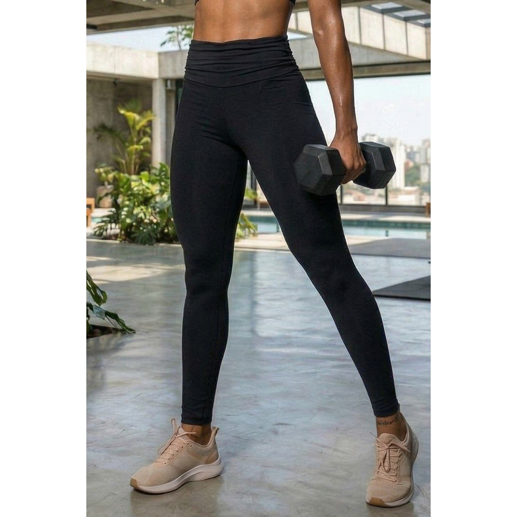 Calça Legging Fitness Cós Frazido Polo Wear Preto