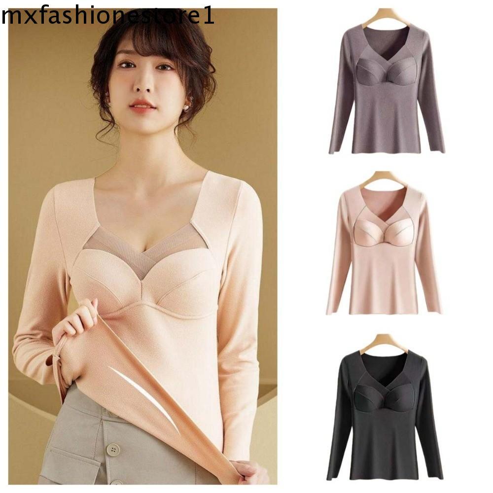 MXFASHIONE Roupas Térmicas Femininas , Roupa Íntima Térmica Invisível De Lã De Veludo , Blusas Longas Com Pescoço Em Mal