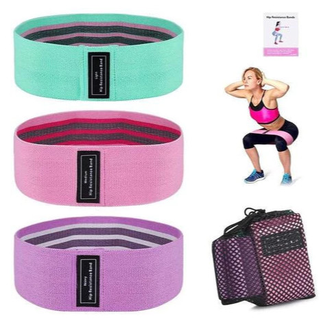 Kit 3 Faixas Elásticas Hip Band Mini Band Tecido Treino Academia Glúteo E Pernas 3 Níveis De Resistência Pilates