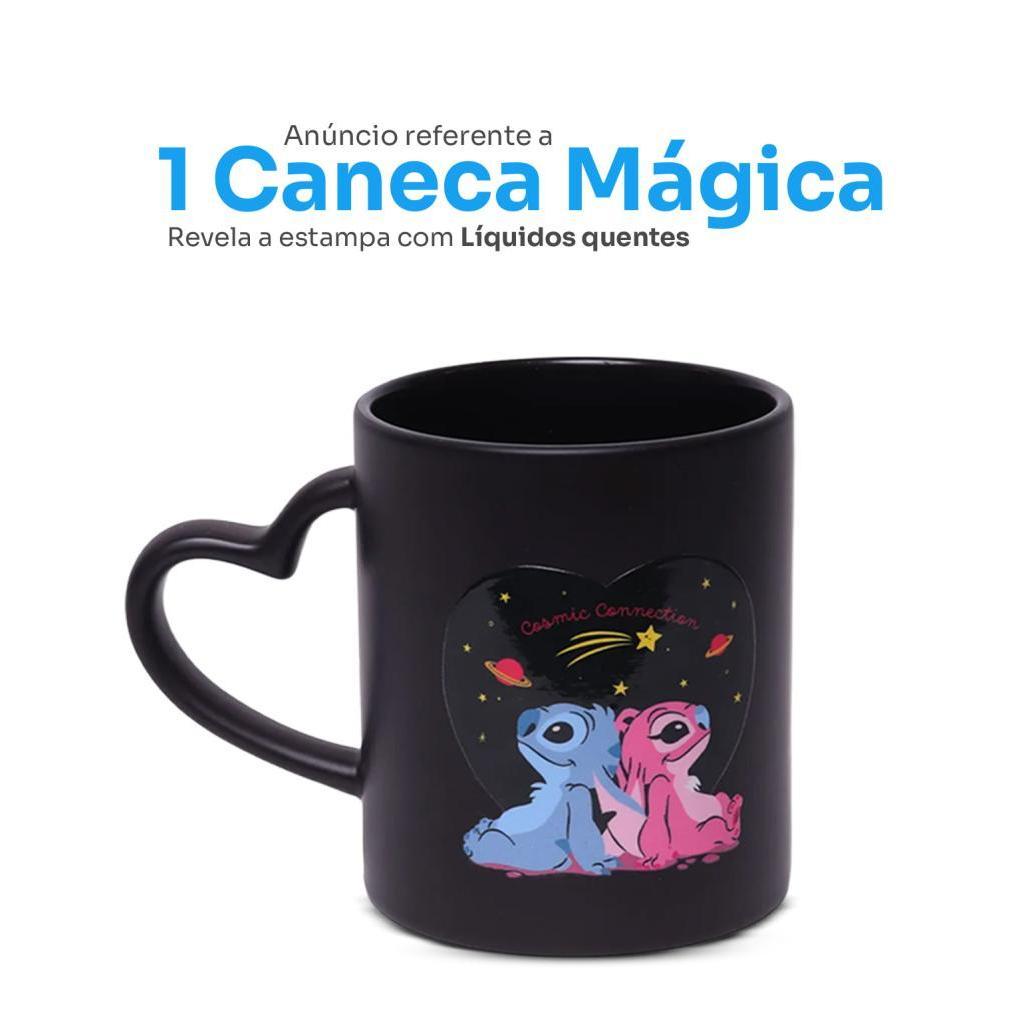 Caneca Stitch Angel Magic 350ml Casal Romântico Presente Namorados Disney Zona Criativa Muda De Cor
