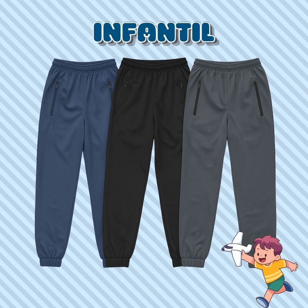 Kit 3 Calça INFALTIL De Inverno 2 A 16 Anos  Quentinha Chipa Masculino Flanelada Frio Homem Criança Creche Escola