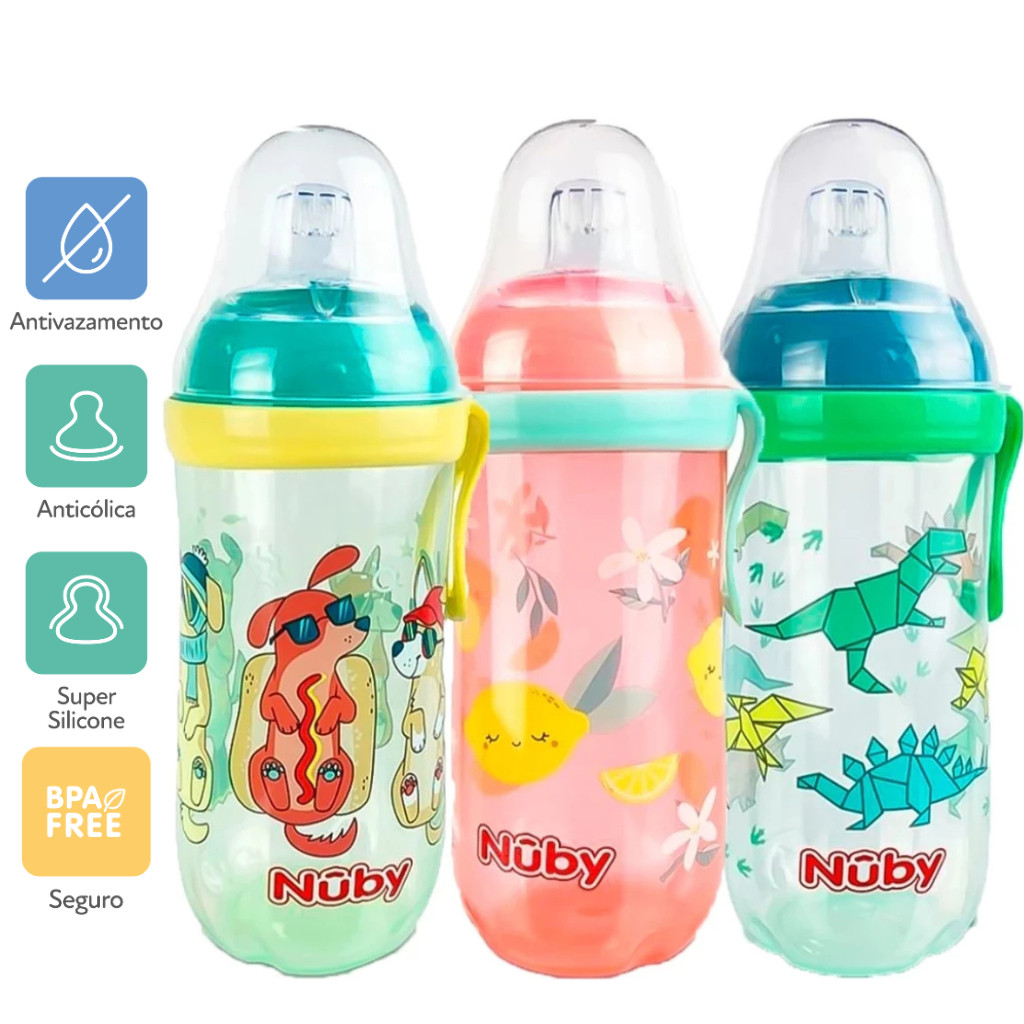 Garrafinha Copo Transição Nuby 360ml com Bico de Silicone Antivazamento