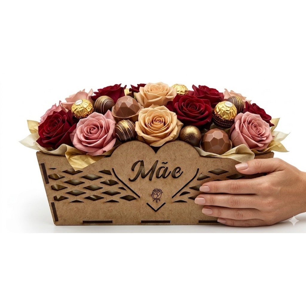 Cesta Vazia Decorativa Dias Mães Presente Criativo Para Mãe 25x12cm Montar Kit Lembrança Afeto