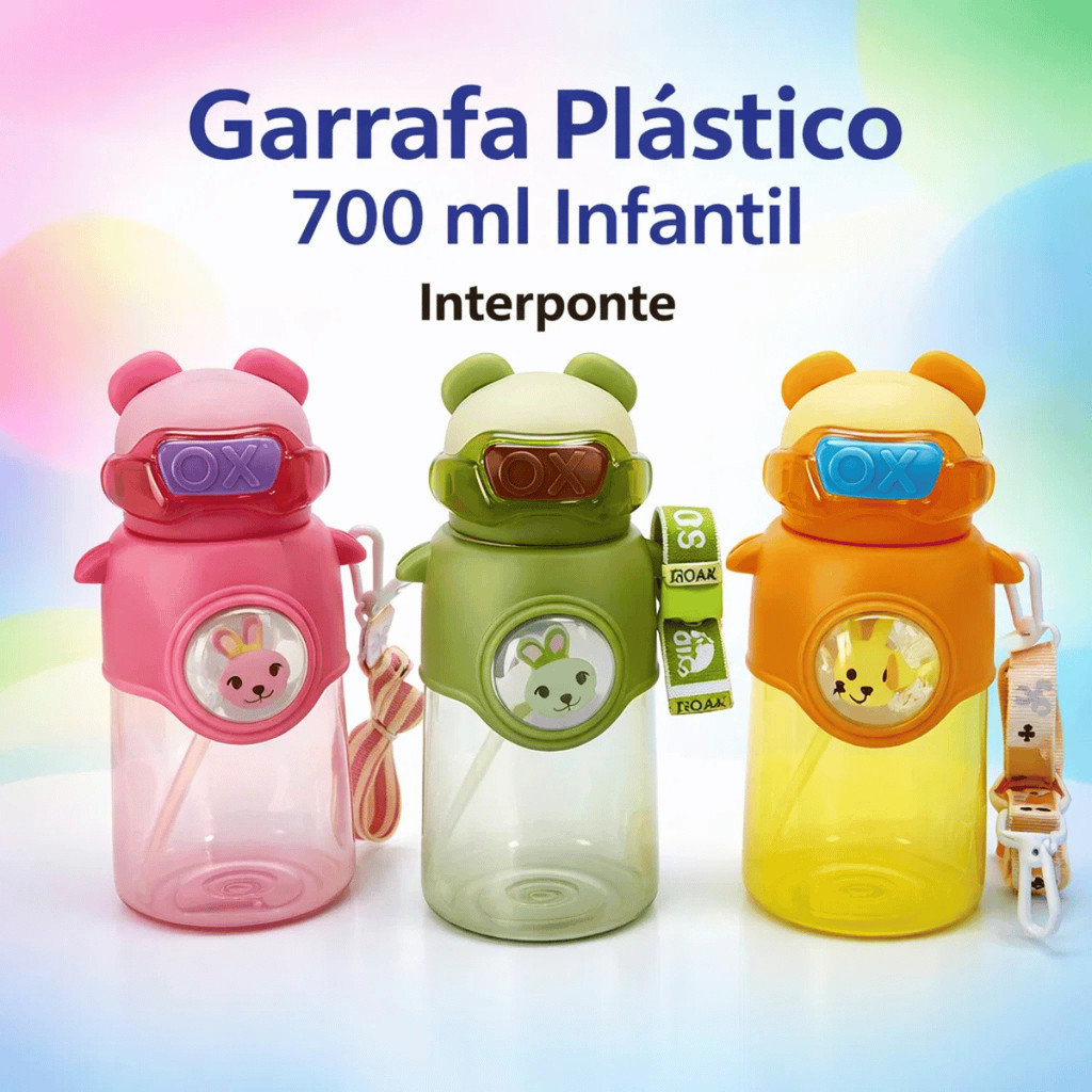 Garrafa Plástico 700 ml Infantil - Interponte / Crianca Bebe Escola Lanche Squeeze Creche