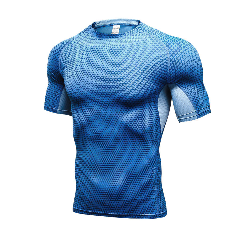 Novo masculino 3D tridimensional impresso Fitness camiseta correndo treinamento de manga curta apertado elástico Wicking