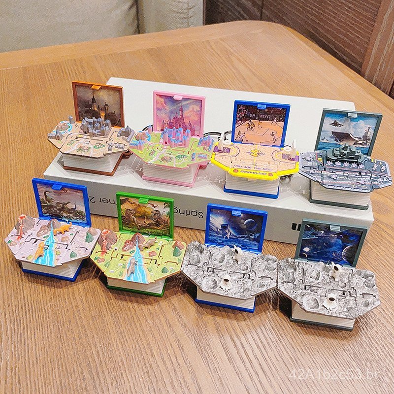 Chaveiro de livro pop-up tridimensional 3D, chaveiro de livro de basquete, castelo, navio, dinossauro, espaço, pingente 