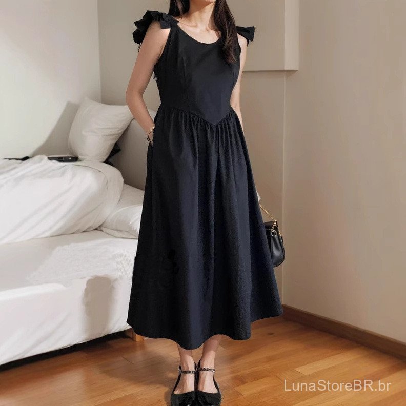 Vestido Elegante Sem Costas para Mulheres 2026, Novo Estilo de Verão, Tecido, Cintura Marcada, Efeito Emagrecedor, Vesti