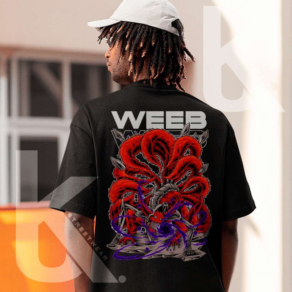 Camiseta Oversized Streetwear Anime Naruto Bijuu 5 Caudas Moda Geek Academia Musculação Casual