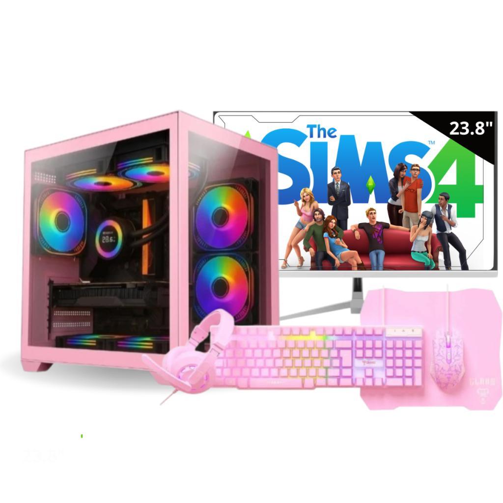 PC Gamer Rosa Completo Intel  i7  Placa de vídeo 4GB Ram 16GB SSD 480GB Monitor 23.8 Polegadas Wi-fi