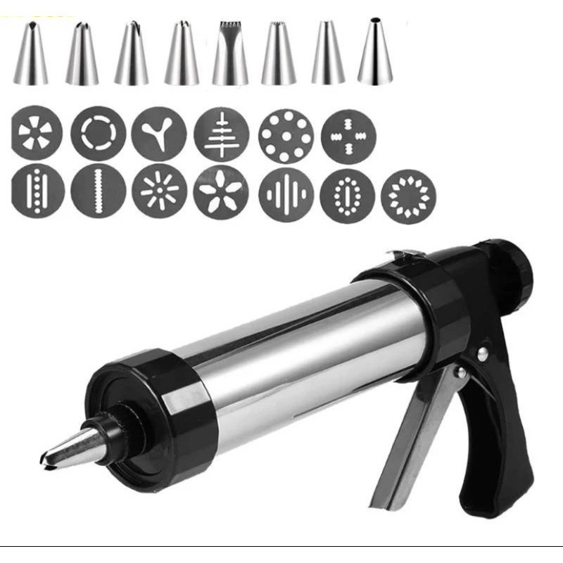 Kit Confeiteiro Profissional 13 Peças - Pistola em Aço Inox + Discos e Bicos