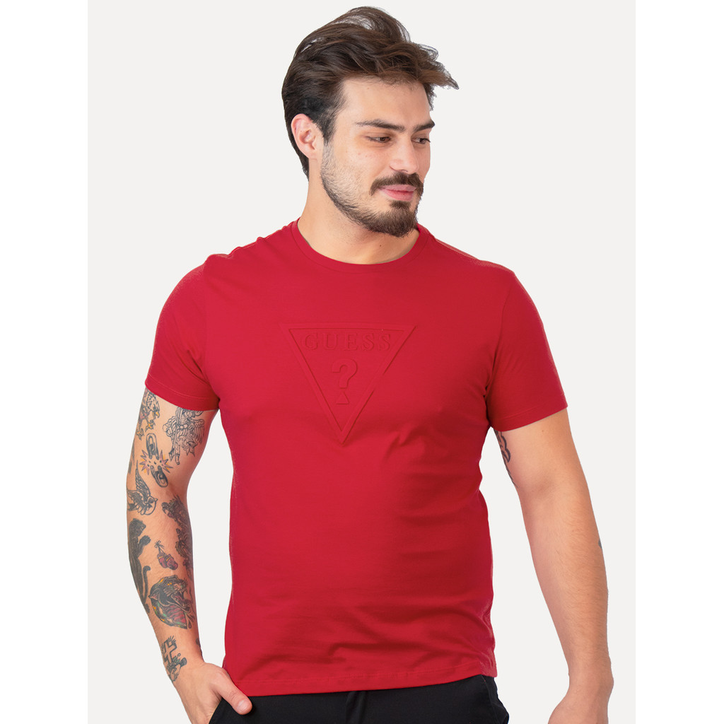 Camiseta Guess Original Masculina Embossed Logo Vermelha