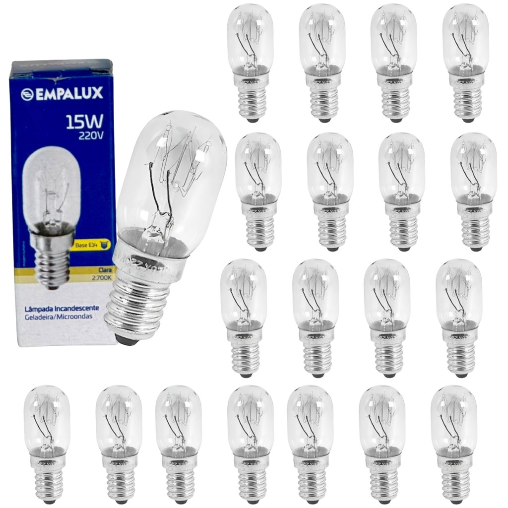 KIT 20 Lâmpada Geladeira 15W 220V E14 Empalux