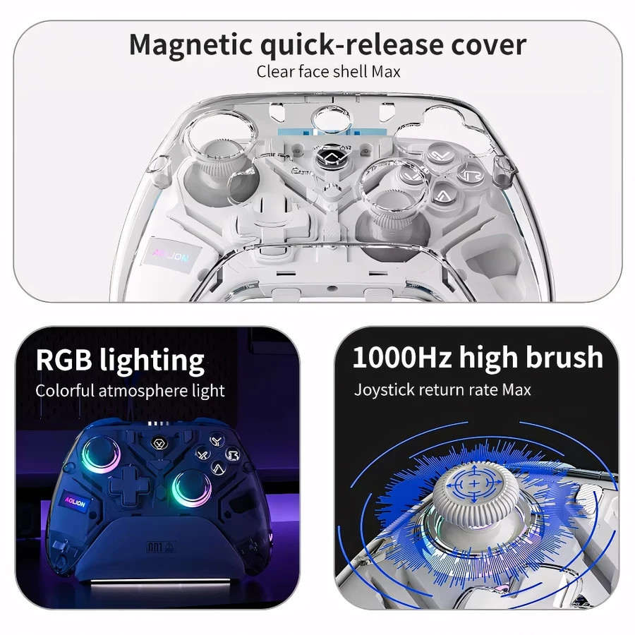 Controle Sem Fio Machenike AL-K10 RGB Tri Mode Micro Switch Para Android, PC, Switch Com Hall Effect