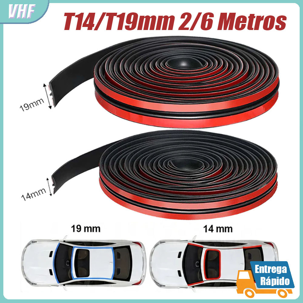 Tira Vedação Forma T 14/19mm Universal Para-Brisa Kit