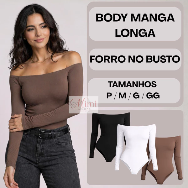 Body Ombro a Ombro Manga Comprida Longa Blusa Feminina Elegante Bory Ciganinha Suplex Moda Gringa Forro Festa Estiloso