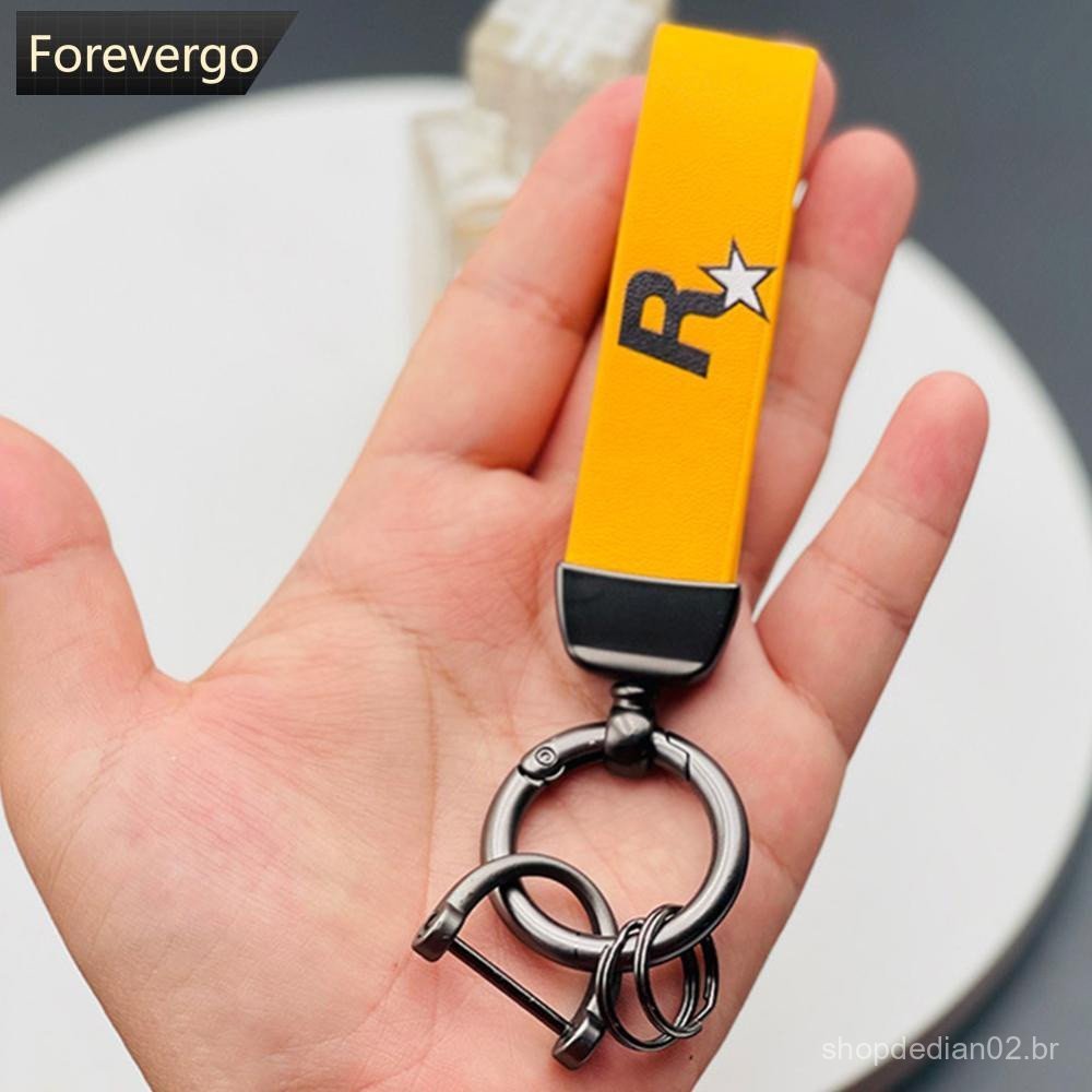 FOREVERGO Nylon Porta-Chaves Muti-Pingente Jogo Chaveiro Amarelo GTA Auto 5 Anel U8V9
