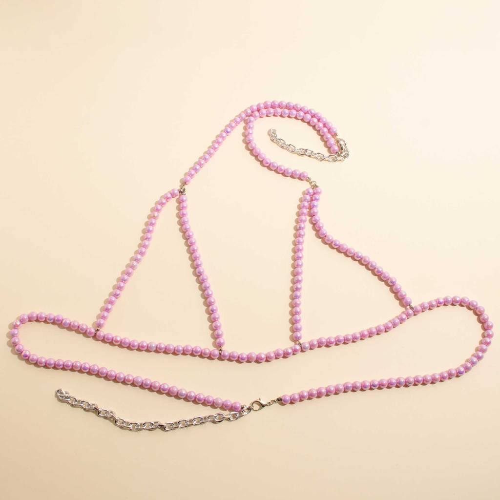 Body Chain Carnaval Com Pérolas Lilás  -